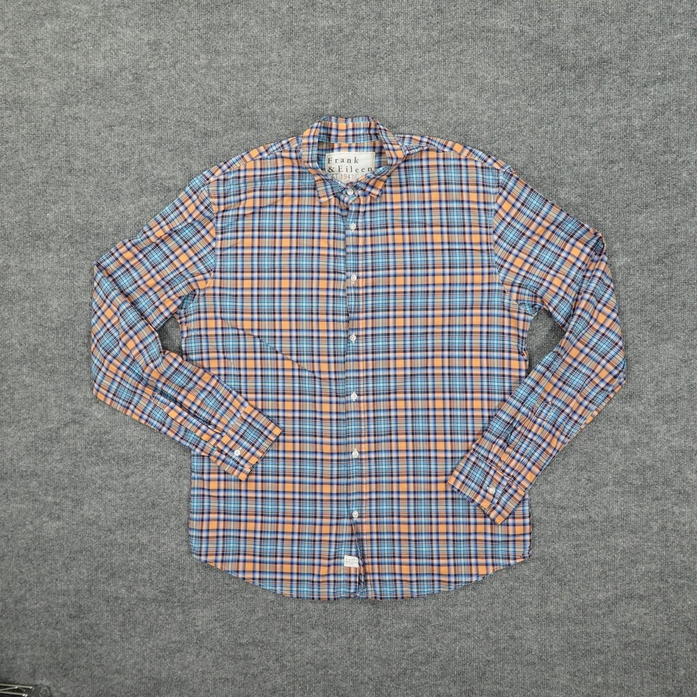 Frank & Eileen Shirt Mens Large Orange Blue Plaid Button Down Paul Made in USA